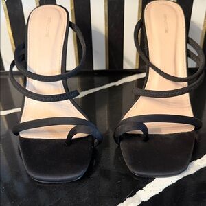PrettyLittleThing Black Strappy Heels